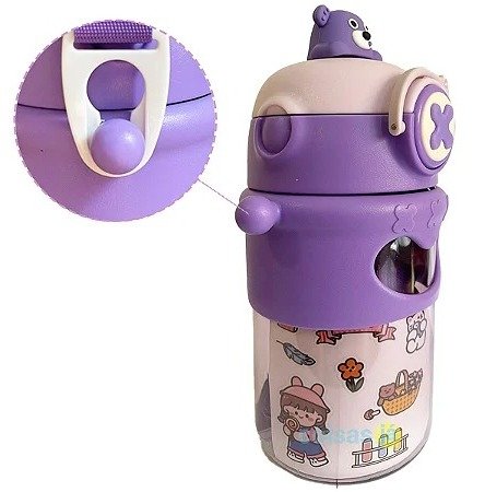Garrafa Garrafinha Água Infantil 700 Escolar E Alça Squeeze Ursinho - Imagem 4